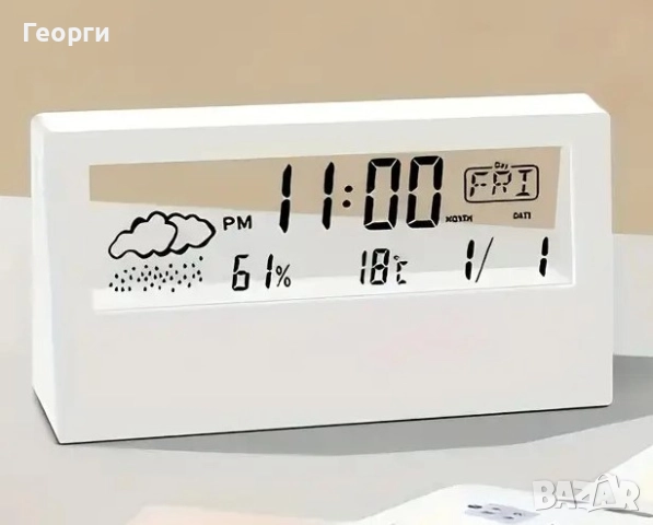 Прозрачен бял LED цифров будилник