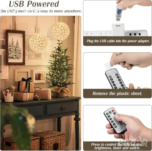 Lewondr Коледни светлини за прозорци, захранвани с USB, 2 броя, снимка 7 - Декорация за дома - 49640933