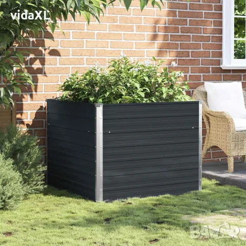 vidaXL Повдигната леха, антрацит, 100x100x77 см, поцинкована стомана, снимка 3 - Саксии и кашпи - 56147571