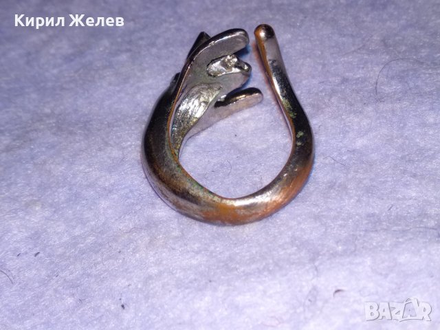 СТАР МЕДЕН НИКЕЛИРАН ФИГУРАЛЕН ВИНТИДЖ АРТ ПРЪСТЕН КОТЕ 38736, снимка 13 - Пръстени - 41761506