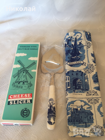 Нож / слайсер/ шпатула за сирене с керамична дръжка Elesva Delft blue, неръждаема стомана, нов, снимка 2 - Прибори за хранене, готвене и сервиране - 36166690