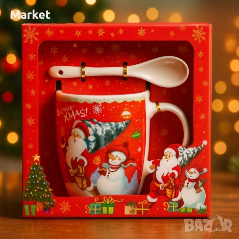 Ново - Коледна чаша с чинийка и лъжичка, снимка 2 - Други стоки за дома - 52063028