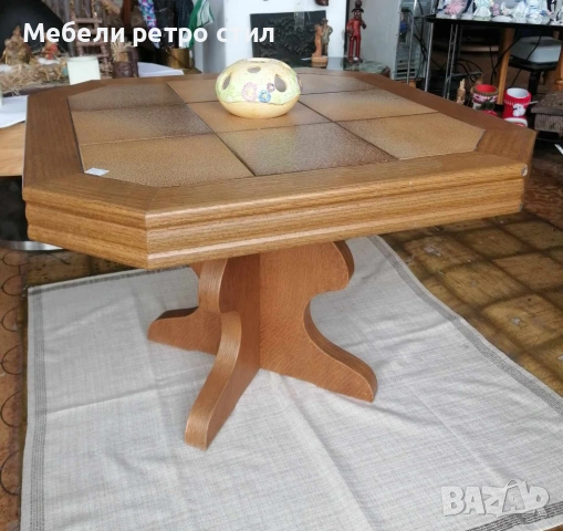 Масивна винтидж маса с керамичен плот - изключително здрава и ефектна. Уникален стил., снимка 7 - Маси - 53465840