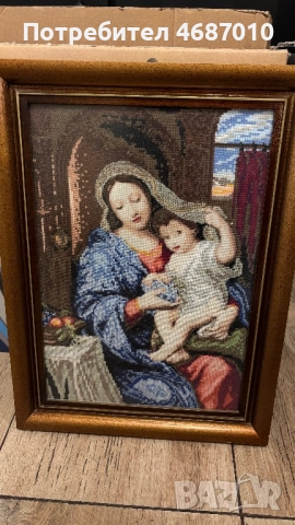 Ръчно изработен гоблен „Мадона с грозде”, снимка 3 - Гоблени - 52841783