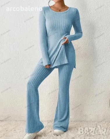 Ежедневен дамски плетен комплект от две части с тънка странична цепка, 5цвята , снимка 5 - Комплекти - 47453726