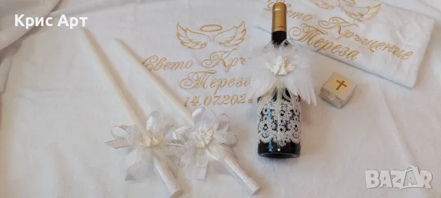 Кърпа за кръщене, кутийка косичка,кръстче  свещи , снимка 2 - Декорация - 48239926