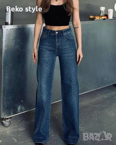 Ефектни дънки с блестящи камъчета, снимка 2 - Дънки - 52537267