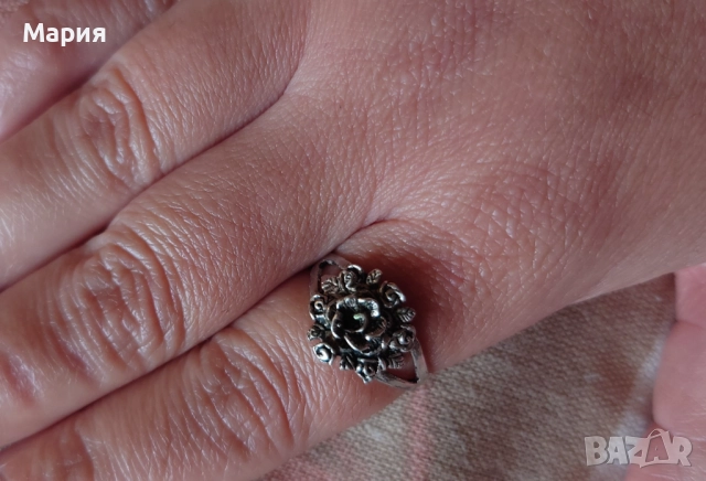 Сребърен пръстен с рози, снимка 5 - Пръстени - 52212364