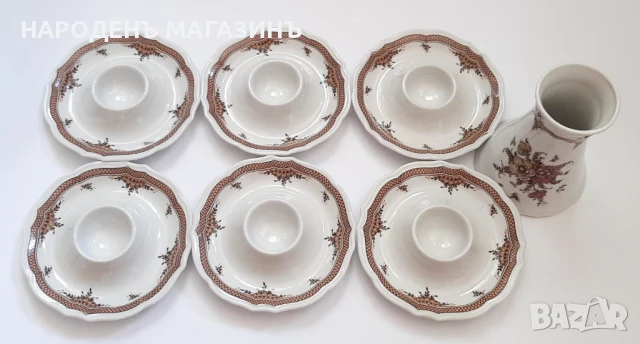 Немски порцелан коктиери порцеланови за яйца 6 броя + подарък ваза, снимка 1