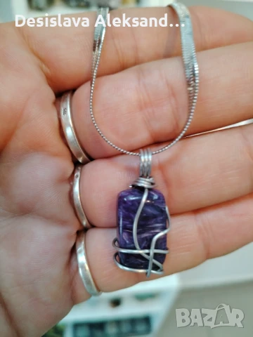 Колие с естествен чароит кабошон,, снимка 2 - Колиета, медальони, синджири - 51149376