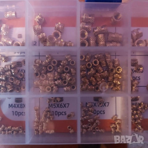 Комплект от 300 вложки с резба, месингови, M2/M2.5/M3/M4/M5/M6