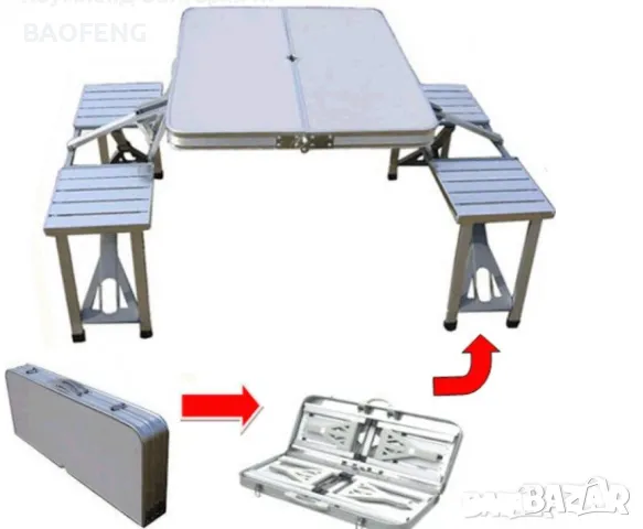 * Нови от ВНОСИТЕЛ Алуминиева сгъваема маса с 4 стола за пикник ,85x67x67 см тип куфар, снимка 13 - Къмпинг мебели - 50102141