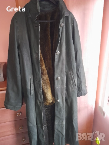 Зелено палто естествена кожа, снимка 2 - Палта, манта - 52416830