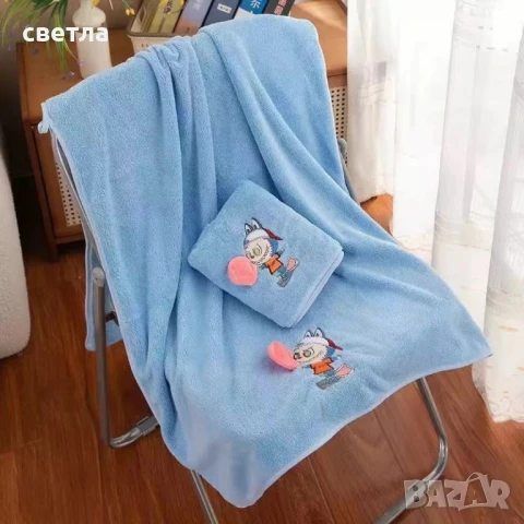 Комплект от 2 броя бродирани кърпи, меки и абсорбиращи, за баня и плаж 35×75 см. и 70×140 см., снимка 4 - Хавлиени кърпи - 51070634