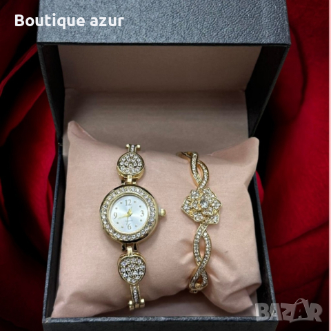Елегантен комплект часовник и гривна с камъни цирконии, снимка 1 - Дамски - 44545337