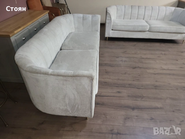 Кремав комплект дивани от плат две тройки, снимка 11 - Дивани и мека мебел - 53757076