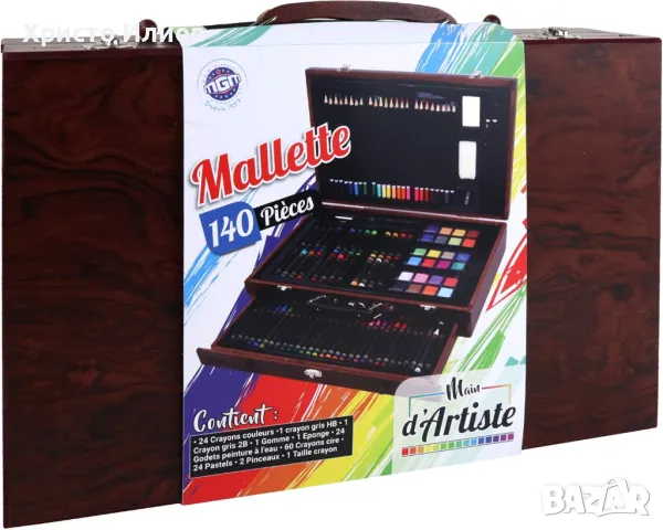 Арт комплект за рисуване в дървен куфар 140 бр Подаръчен комплект за художници, снимка 7 - Рисуване и оцветяване - 47516494