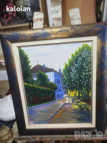 Масло на платно. Подписана испанска картина. Стилна рамка с размери от снимките. Цена 100 лв. Пълен , снимка 2 - Картини - 49785557