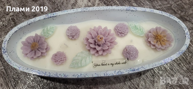 Ръчно изработена керамика с ароматна свещ със соев восък , снимка 3 - Декорация за дома - 53653184