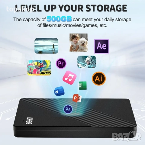 BNEHHOV 500GB 2.5” ултра тънък преносим USB 3.0 SATA HDD външен твърд диск за PC, настолен компютър, снимка 5 - Външни хард дискове - 52439125