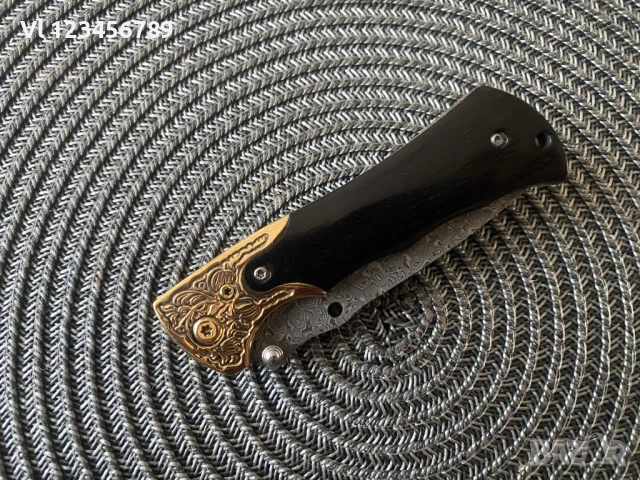 Сгъваем нож с острие имитиращо дамаска стомана 80х180 , снимка 5 - Ножове - 53713985