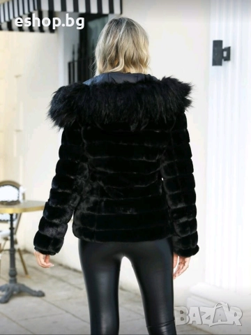 Дамско двулицево пухено яке с качулка, снимка 3 - Якета - 52967993