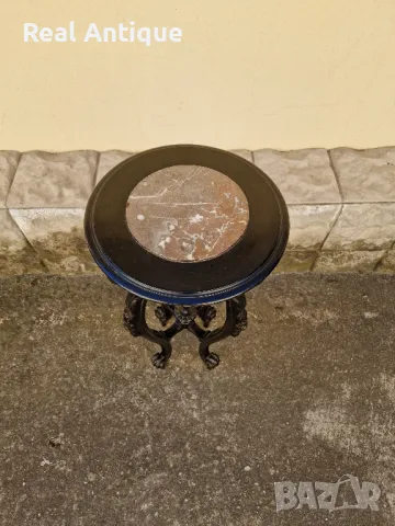 Красива антикварна дървена масичка с мраморен плот , снимка 4 - Антикварни и старинни предмети - 49063928