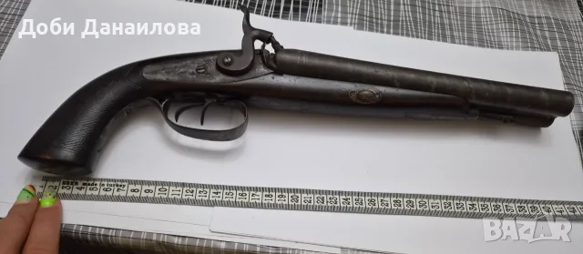 Огромен капсулен пистолет с дамаскови цеви, снимка 3 - Антикварни и старинни предмети - 55769855