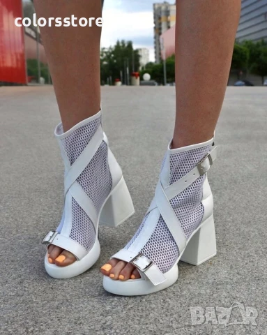 Летни боти на ток - бяла кожа - LBMN56 , снимка 2 - Сандали - 51257941