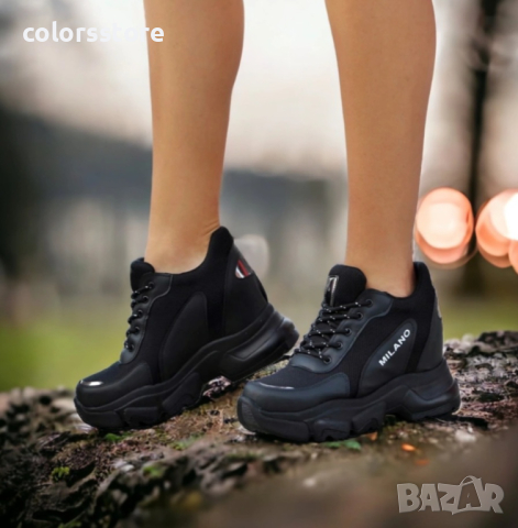 Кецове на платформа - черна кожа с черно ходило - PA30