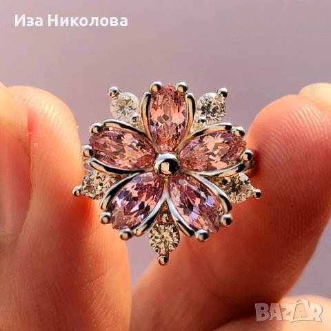 Пръстени цветя със сапфир и смарагд, снимка 4 - Пръстени - 41906784