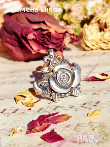 винтидж сребърен пръстен роза