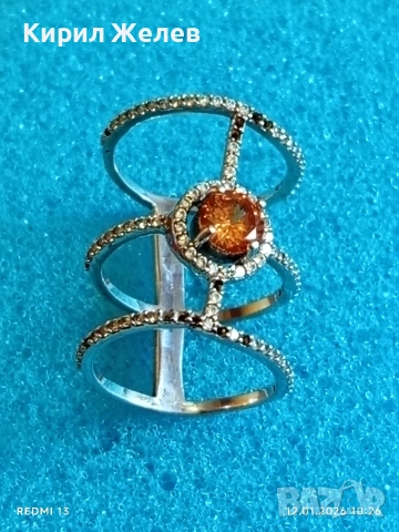 Уникален триредов сребърен пръстен украсен с кристали и Сапфир Арт бижу 51988, снимка 6 - Пръстени - 53069880
