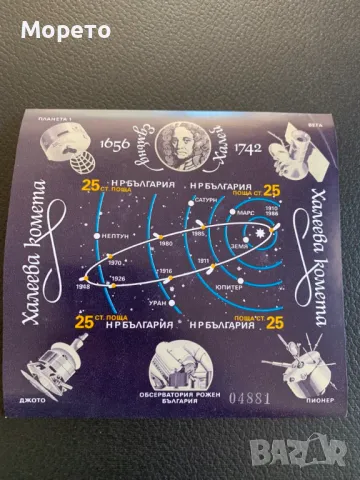 Блок,марки-Халеева комета(Без назъбване,номериран) -1986год