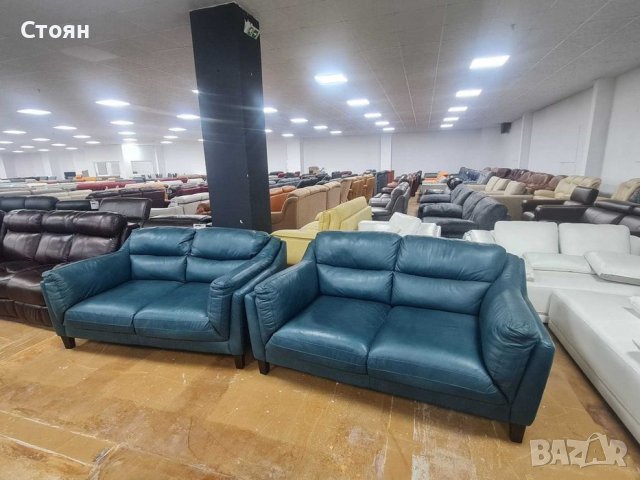 Петролено сини кожени дивани две двойки - естествена кожа, снимка 9 - Дивани и мека мебел - 39945164