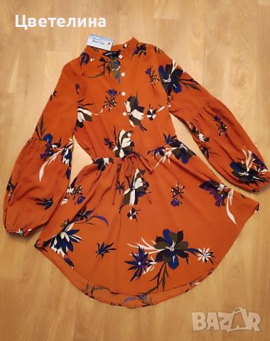 Дамска рокля риза с буфан ръкав М размер + подарък обички, снимка 6 - Рокли - 42597045