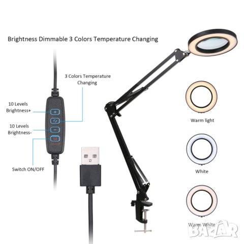 Козметична лампа лупа / Лампа за миглопластика и грим / LED Ринг Лампа, снимка 6 - Козметични уреди - 41645019