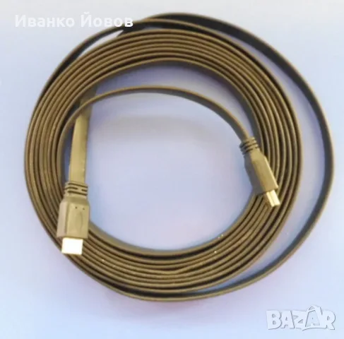 Високоскоростен HDMI мъжки / HDMI мъжки кабел, златен, Ethernet, плосък, дължина 5 м, снимка 3 - Кабели и адаптери - 55998852