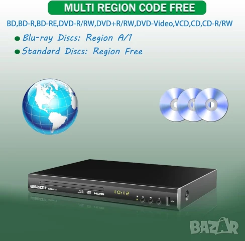 Blu-ray DVD плейър, WISCENT Full HD 1080p система за домашно кино, снимка 5 - Плейъри, домашно кино, прожектори - 51070827