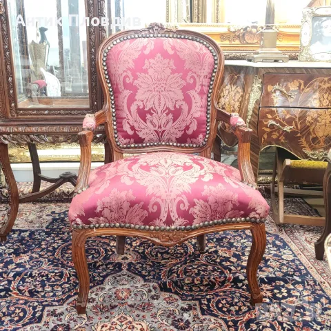 Кресло в Луи XV стил с дамаска в бароков орнамент, снимка 4 - Дивани и мека мебел - 49930400