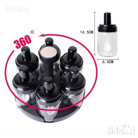 Комплект от 6 контейнера за подправки, с въртяща се опора на 360 градуса, снимка 2 - Други - 52902262