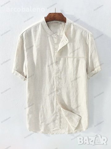 Мъжка едноцветна памучна ленена ежедневна риза с къс ръкав, 5цвята , снимка 2 - Ризи - 41210688