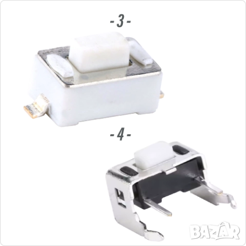 Микробутон / Тъч бутон SMD DIP монтаж , 2 PIN Tact Switch Button 2 PIN, снимка 3 - Друга електроника - 51950280