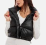 Черна Дамска кожена ватирана грейка, снимка 3