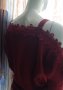 КРАСИВА червена блуза фино плетиво с отворени рамене и дантела с камъчета по тях, снимка 4