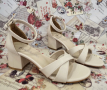 Модни дамски сандалети с нисък квадратен ток, снимка 1 - Дамски елегантни обувки - 44688348