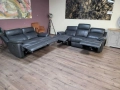 Тъмно сиви кожени дивани тройка и двойка с ел. релакс механизъм, снимка 8
