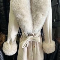Палто от алпака кашмир вълна и естествен косъм яка от лисица, снимка 4 - Палта, манта - 34092681