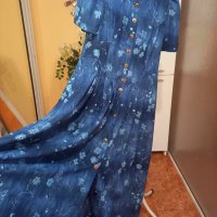 Синя копринена рокля НЕМАЧКАЕМА L, XL, снимка 4 - Рокли - 40630203