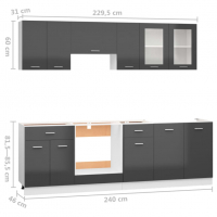 Комплект кухненски шкафове от 8 части, сив гланц, ПДЧ, снимка 11 - Шкафове - 36499055